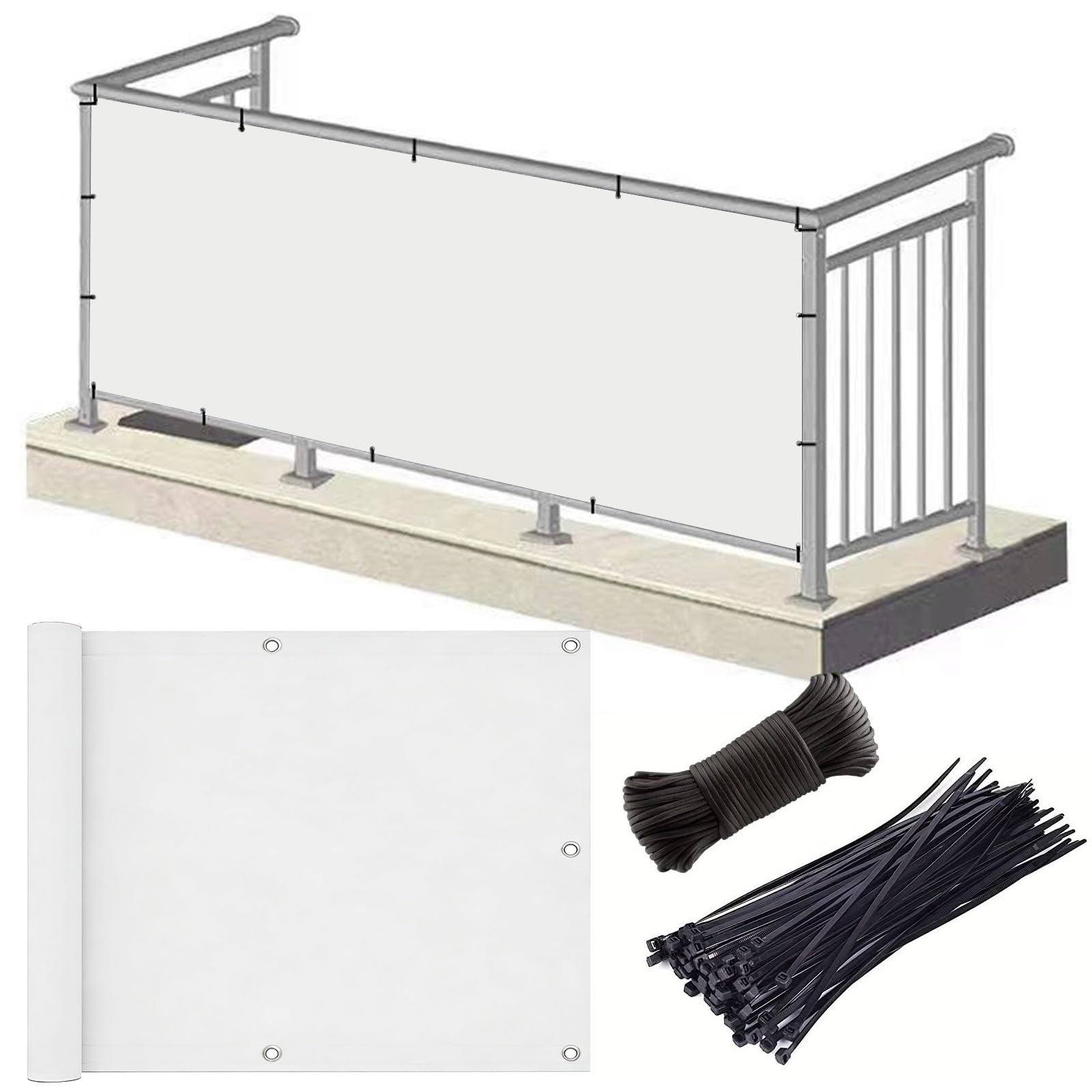 Frangivisto Balcone 1.5 x 9 m Protezione Impermeabile Copri Ringhiera Balcone Privacy Frangivento Protezione UV Frangi-Vista Frangivento per Terrazza Esterno, Bianco