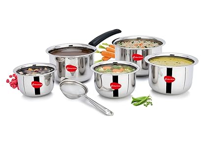 Klassi Kichen Stainless Steel Tope, Saucepan, Tea Stainer Induction Bottom Cookware Set (Stainless Steel, 5 - Piece)