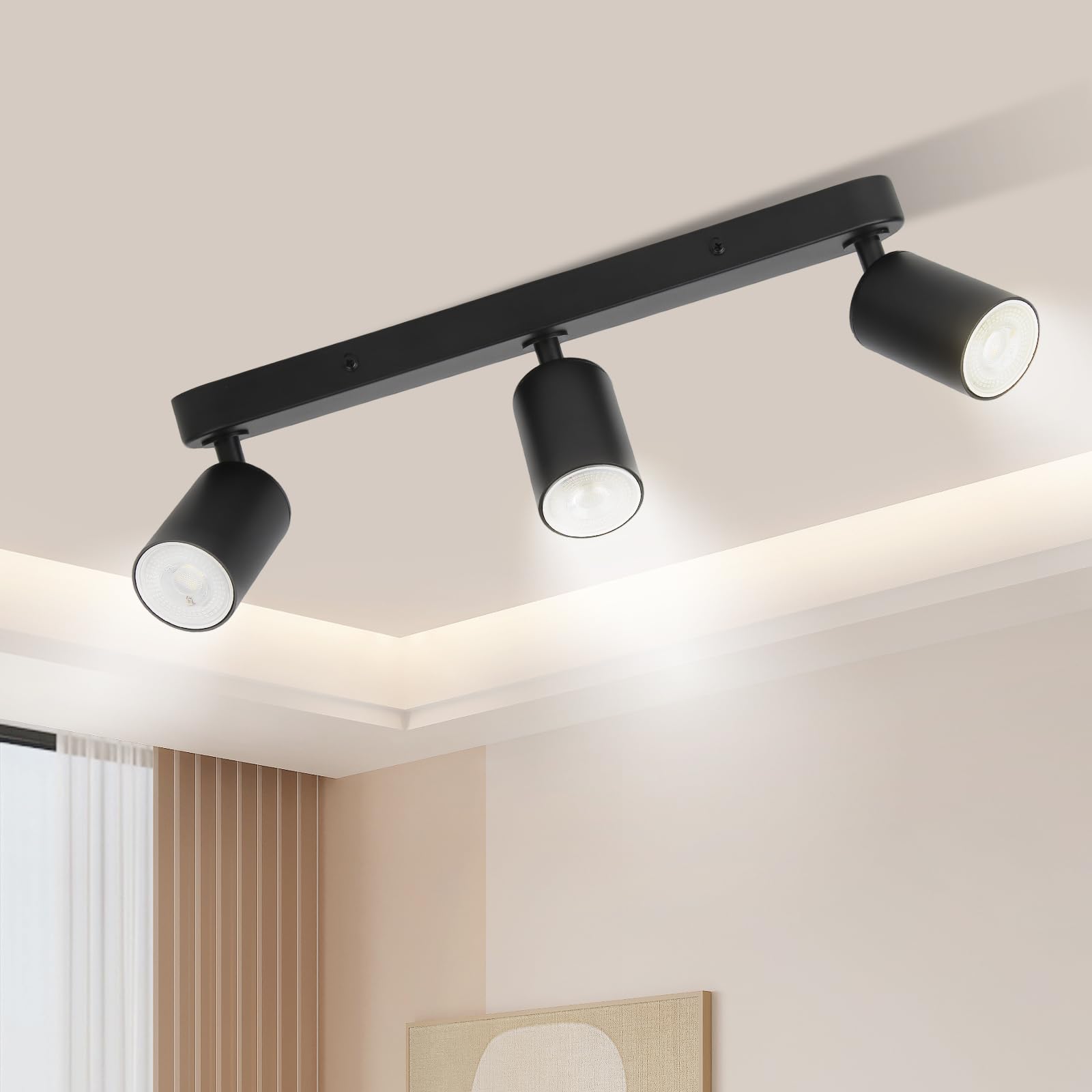 CHENBEN Focos Techo 3 Focos LED GU10 Lampara Focos Techo Orientables Giratorios LED para Dormitorio, Salas,Sin bombilla,Negro