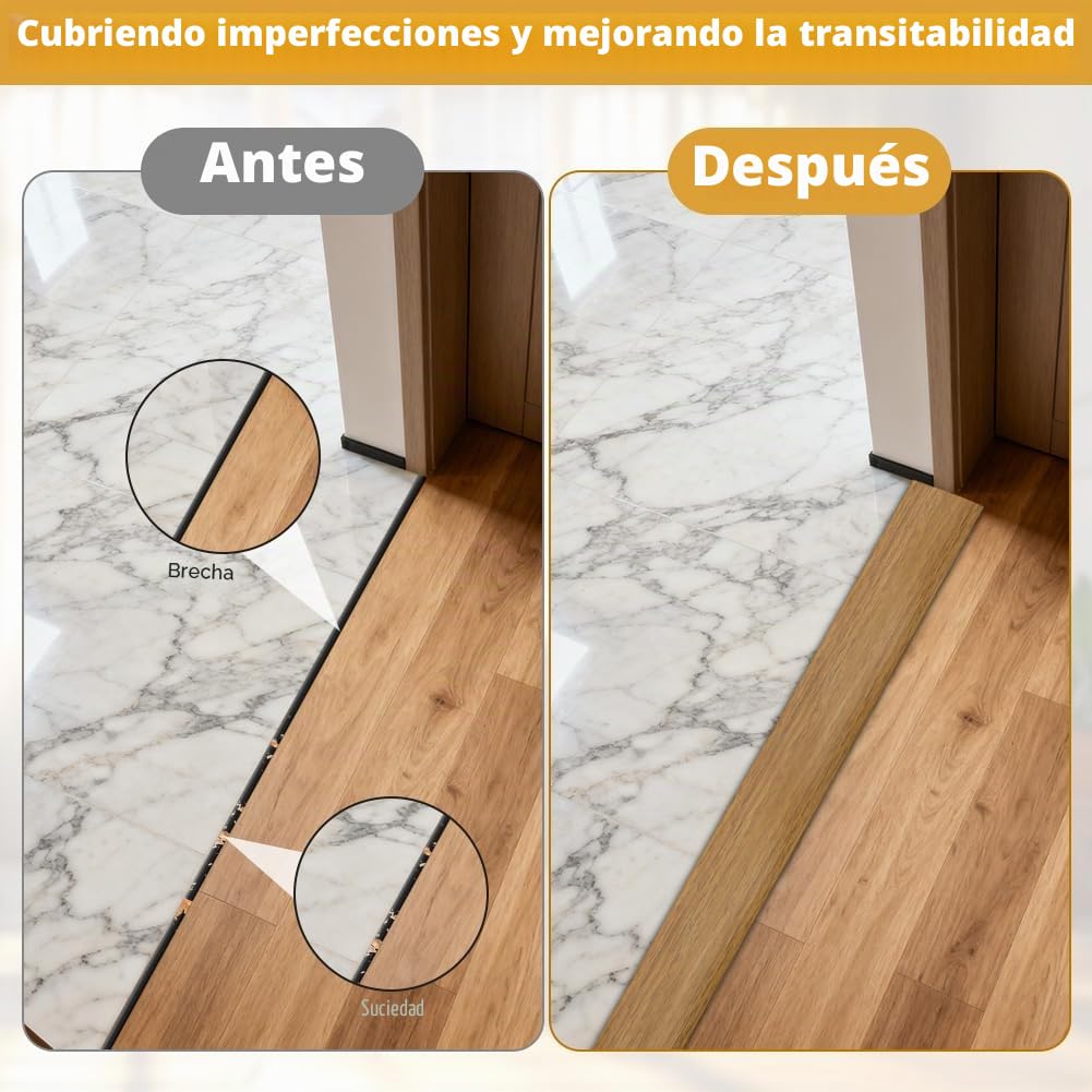 1M * 5CM Perfil de transición autoadhesivo, raya de umbral de puerta de PVC, perfil en T para nivelación de altura, raya de cobertura para suelos de parquet, laminados y umbrales (Madera Yu amarilla)