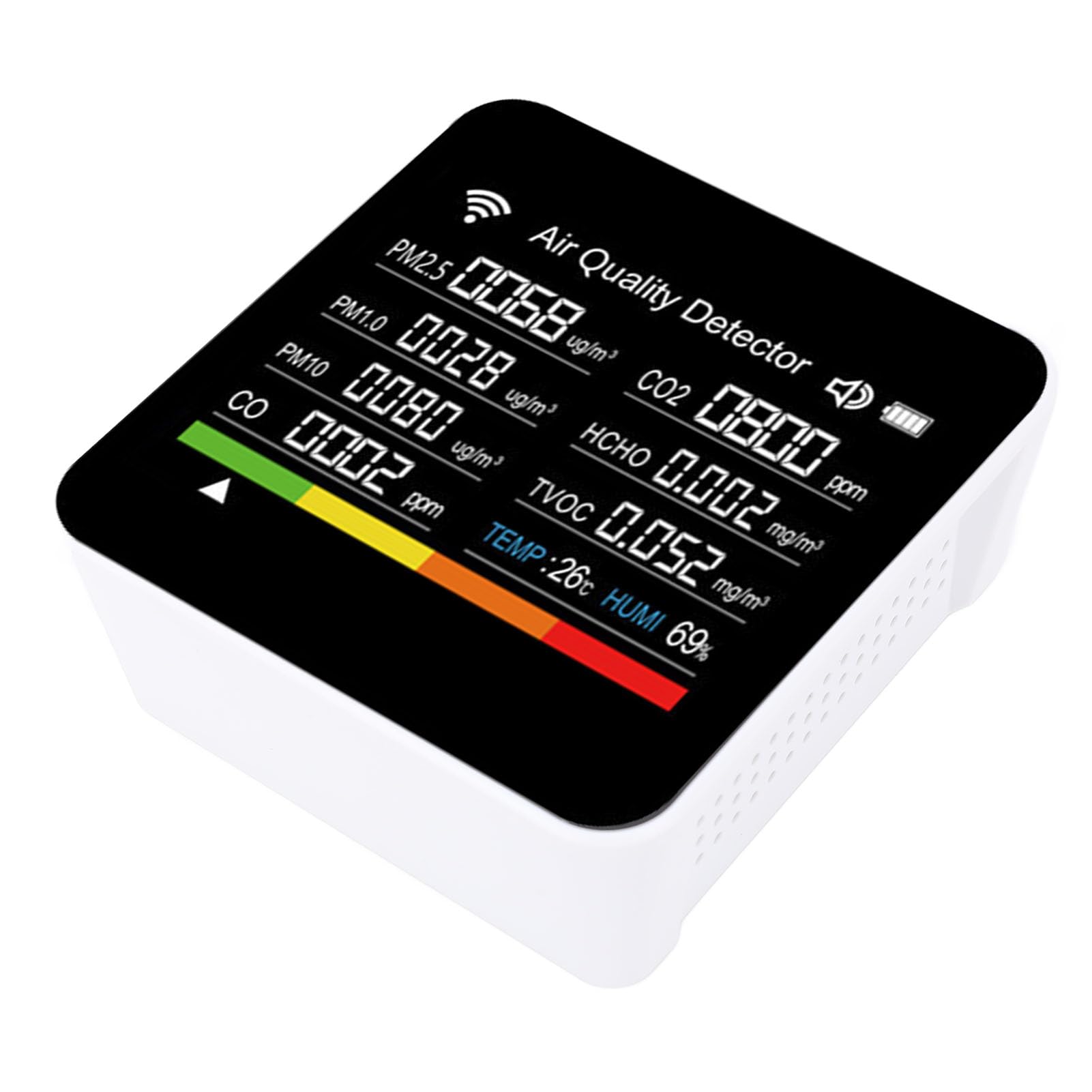Generic 14 en 1 Probador de Calidad del Aire Pantalla PM2.5 Monitor Portátil Compacto para Viajar