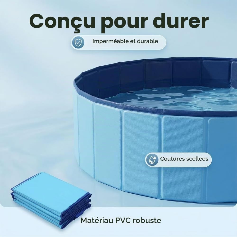 Piscine Pliable Chien Ø 100 cm, Hauteur 30 cm,Dog Paddling Pool avec bonde,Foldable Pet Pool,PataugeoireChien,Piscine Portable Chien,en PVC résistant aux Rayures