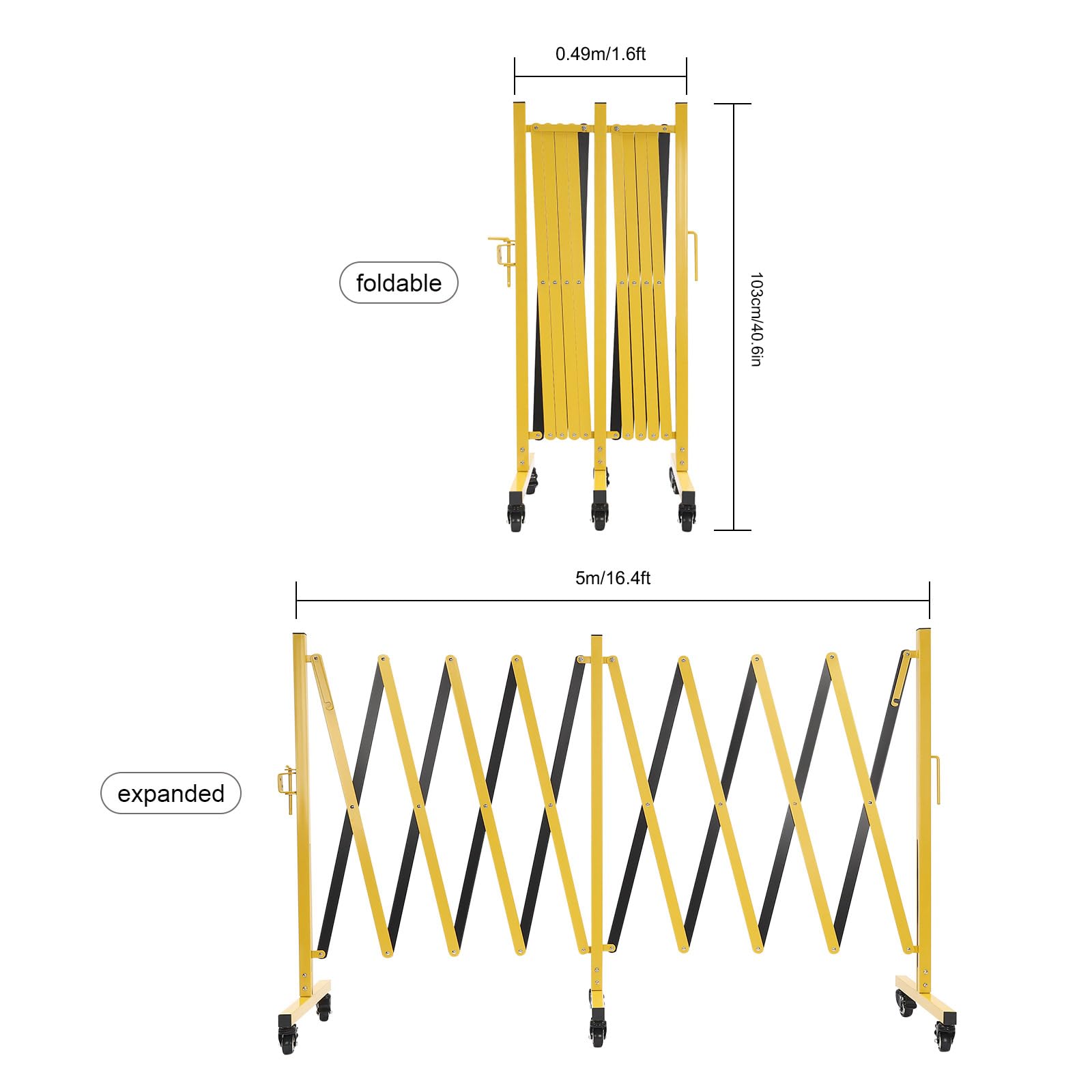 INPAITOO Metal Expandable Barricade Mobile Gate Driveway Security Barrier, 16.4 x 4.2FT Expanding Security Gate with Wheels, Retractable Folding Security Gate for Garage, Yard, Basements | US Stock