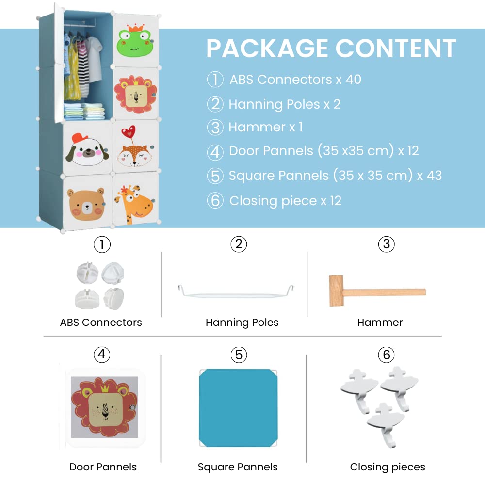 Armoire Modulaire pour Enfants, Étagère Modulaire, Armoire pour Enfants, Organisateur Modulaire, Étagère de Rangement pour la Maison, 8 Modules, 140x70 cm