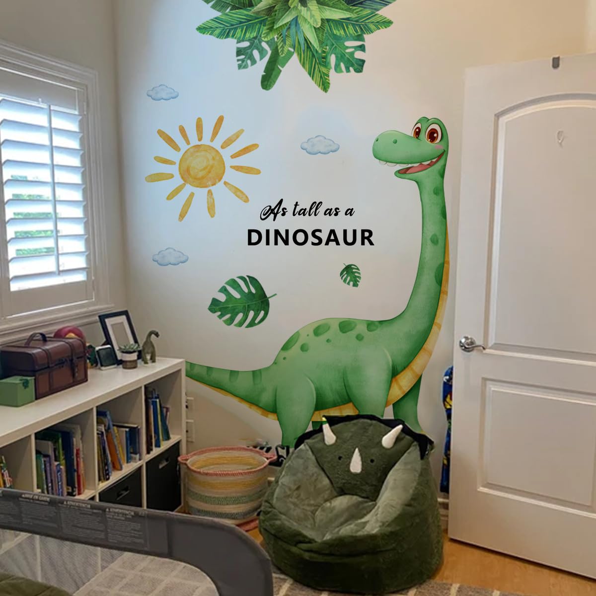 Large Dinosaur Wall Stickers, Peel and Stick Boho Dinosaur Palm Tree Wall Decals