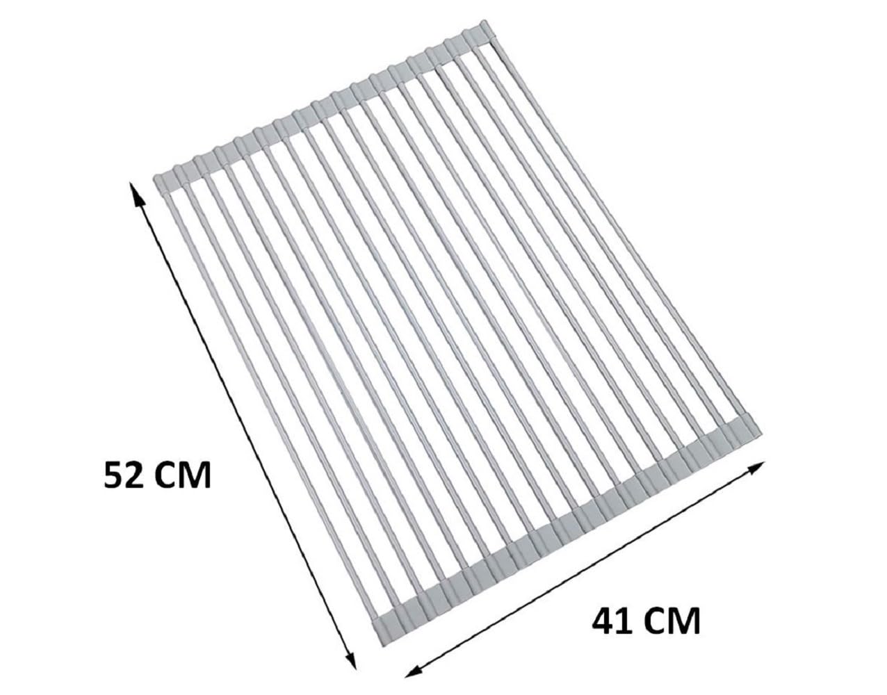 Scolapiatti arrotolabile sopra il lavandino. Scolapiatti pieghevole extra large, completamente in silicone, barra in acciaio inox, resistente al calore, antiscivolo, per bancone della cucina