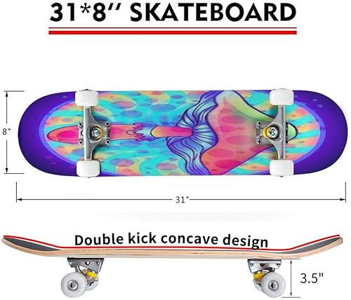 Miniatura 2 de Monopatín cóncavo clásico Setas mágicas Alucinación psicodélica Vector vibrante Longboard Arce Deck Deportes extremos y aire libre Doble patada