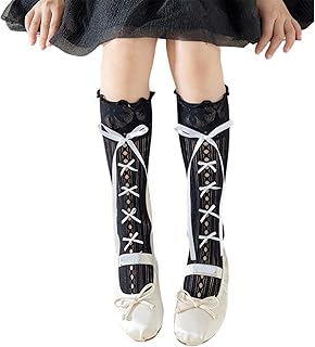 YUPEIUKLI 1 par de Calcetines de Media Pantorrilla de Estilo Dulce para niños con diseño de Encaje y Lazo, Calcetines de Tubo de Nailon Suaves y Transpirables