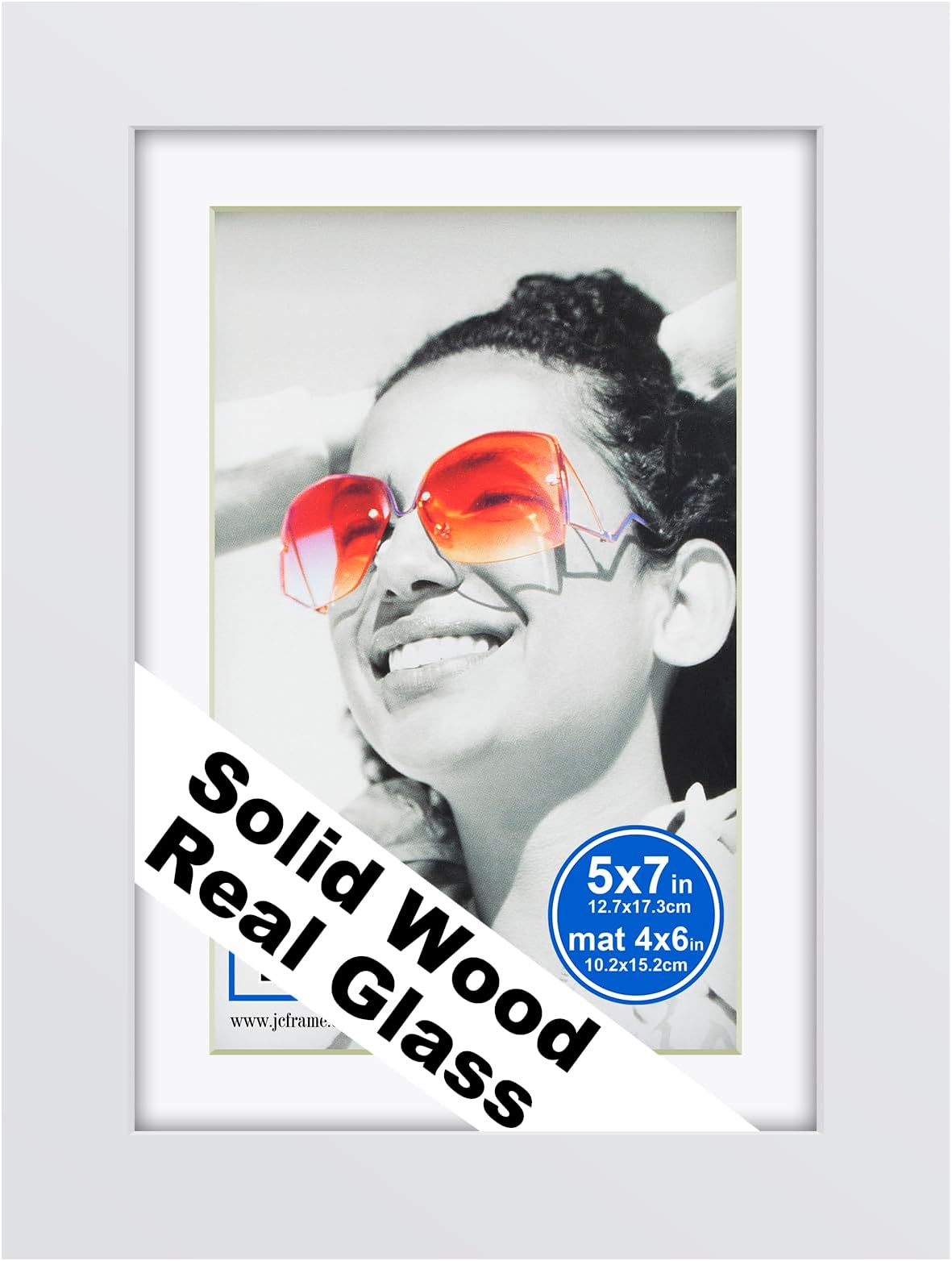 RPJC 6x8 Picture Frame Solid Wood, Fits 4x6 with Mat or 6x8 Without Mat, Real Glass Photo Frame with Easel Back, Wall or Tabletop Display, Gift-Ready in White Box, White