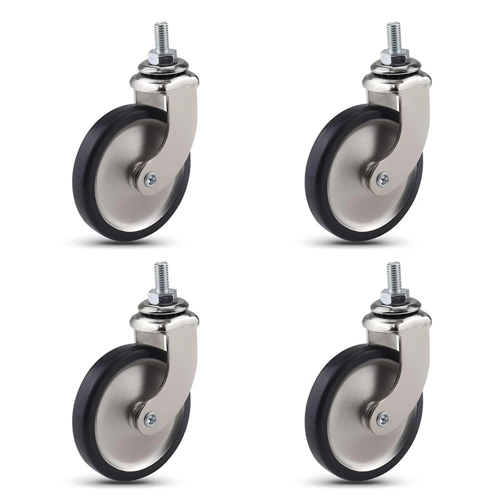Caster Wheels, 3-Inch Swivel Stem Casters with Brake for Hotel Restaurant Trolley Casters with 8x15 Threaded,Lightweight Total Capacity 160lbs(Silver Type 1)