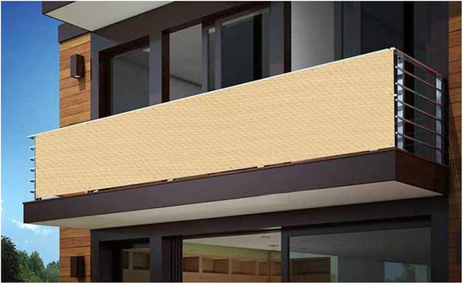 Balcony Privacy Screen, HDPE Garden Privacy Cover with Cable Ties, Outdoor Sun Shade UV Protection,Beige,60x900cm(24x354inch)