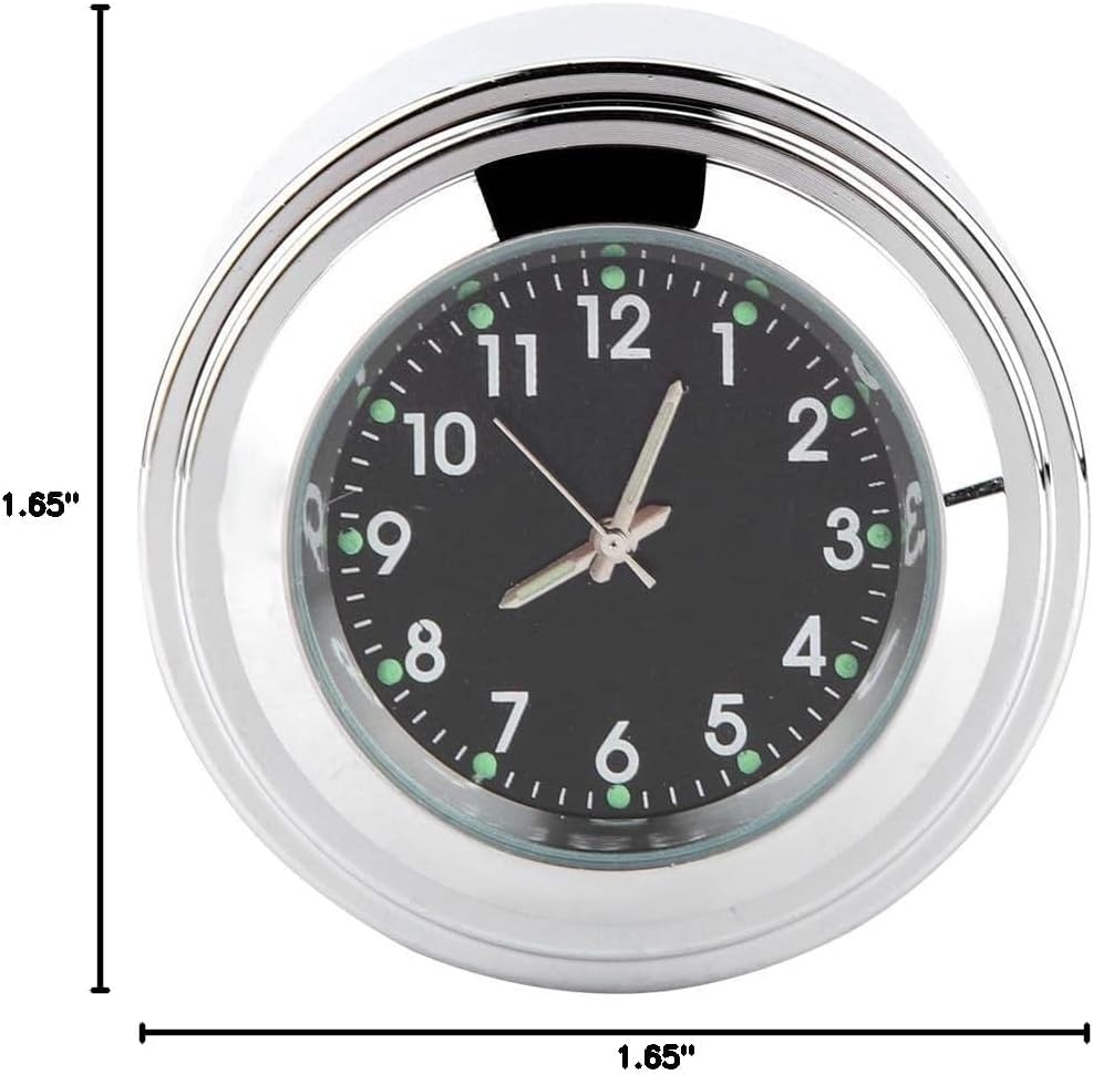 Aramox Motorcycle Handlebar Mount Watch Clock, Black, Aluminum Alloy, for 7/8-1 Inch Handlebars, Illuminated Night Display