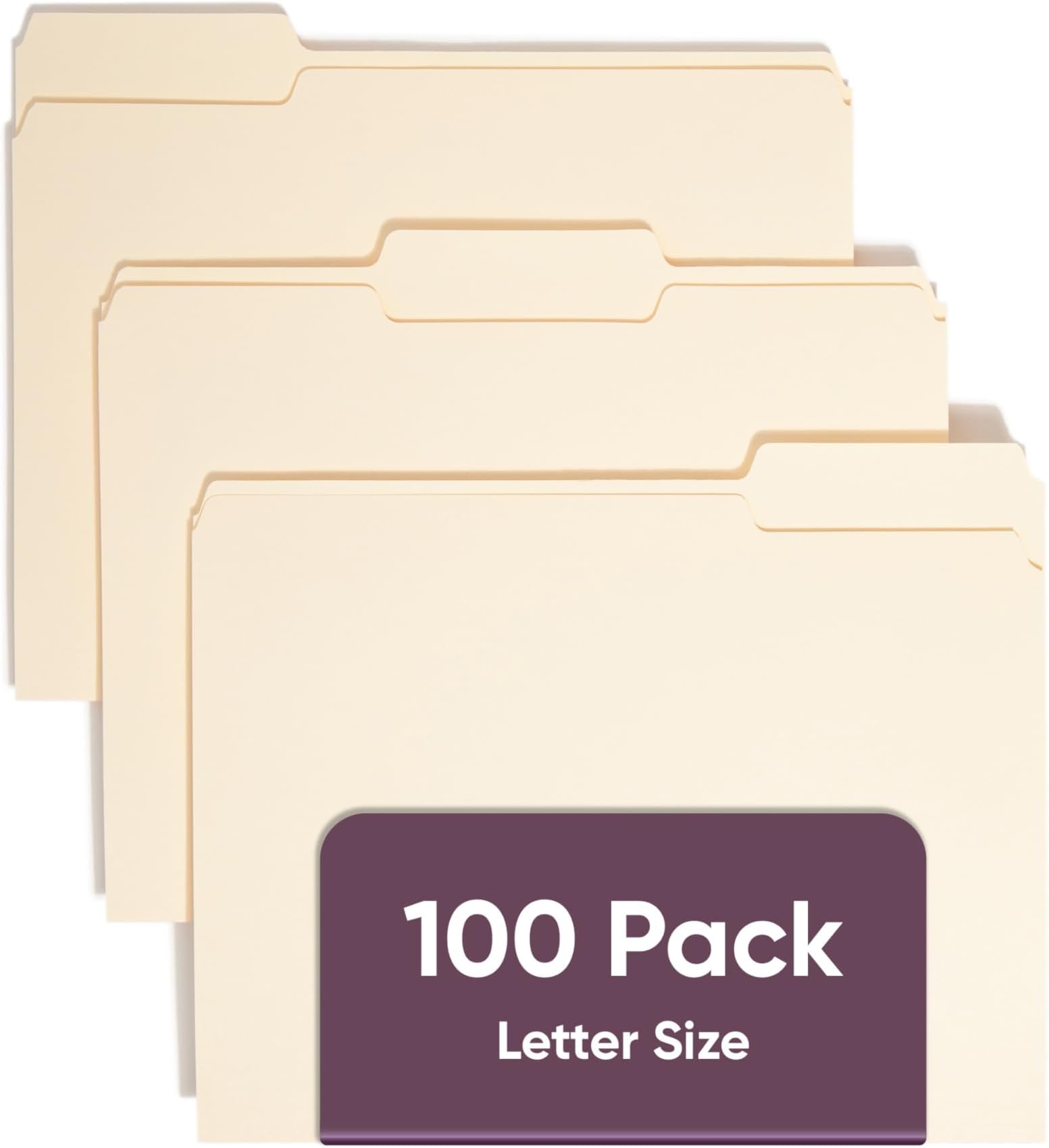 File Folders Letter Sized, 1/3-Cut Tab, Assorted Positions, Letter Size Manila Folders, 100 Per Box (10330)