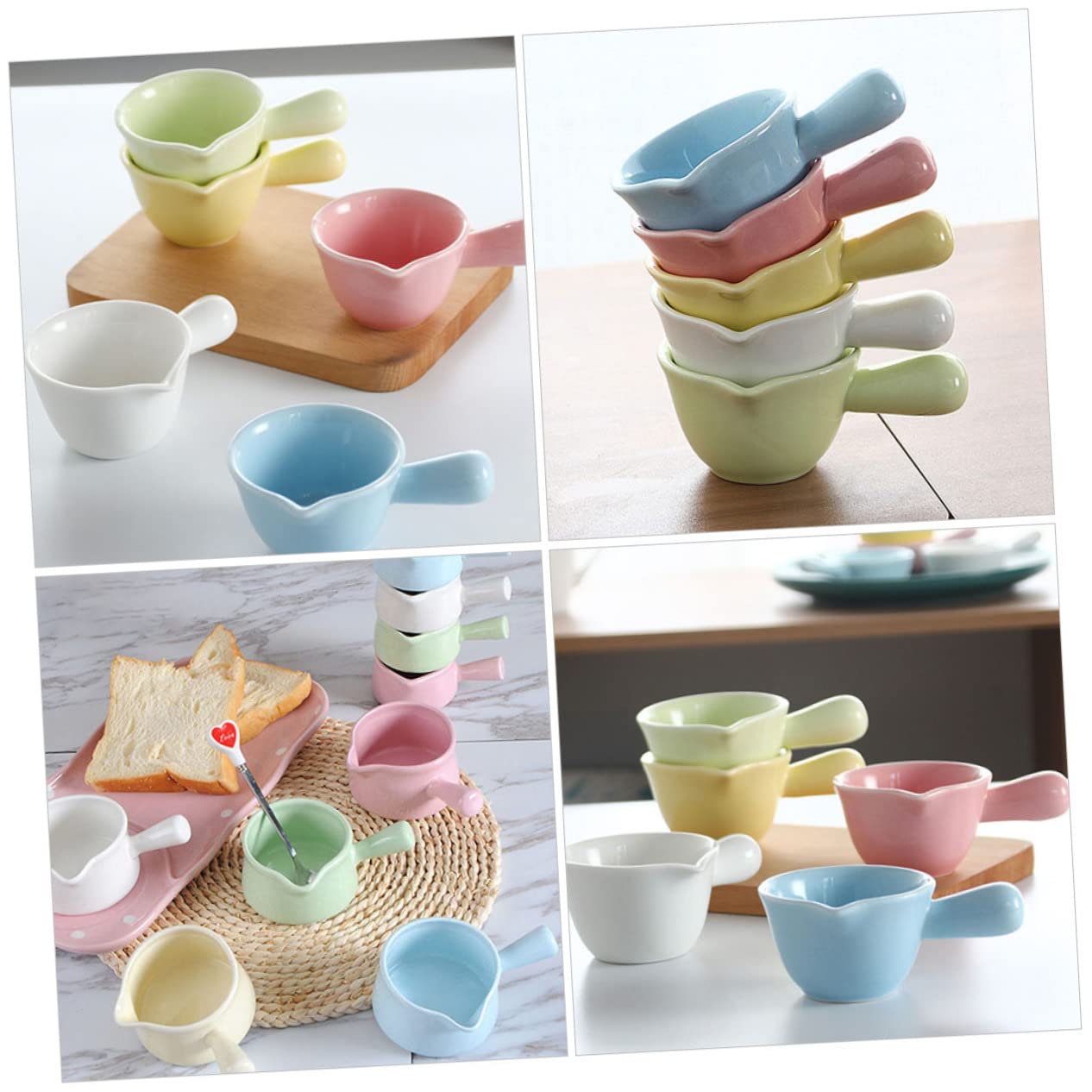 SOLUSTRE Brocche per Sciroppo in Ceramica 100ml con Manico, Lattiera Multiuso per Salsa e Latte, Set da 5 Pezzi Colorati per Casa, Bar e Ristoranti