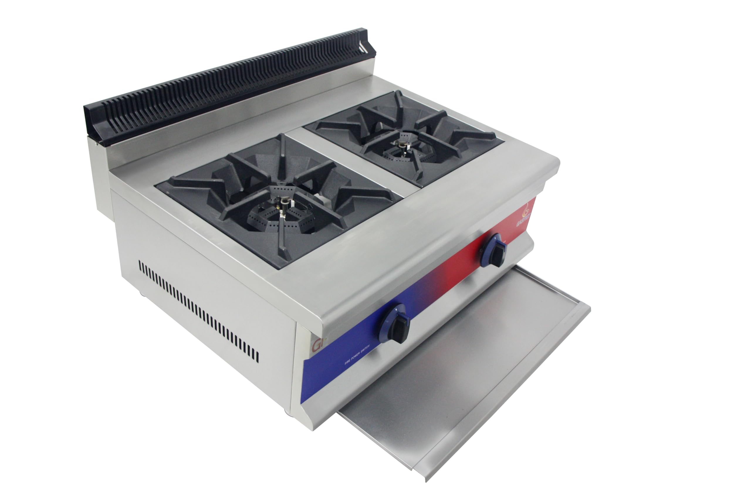 Cocina Industrial de Sobremesa a Gas 2 y 4 Fuegos en Acero Inoxidable, Alta Potencia, Llama Piloto, Termopar y Parrillas Reforzadas, Ideal Hosteleria y profesionales (2 Fuegos - 720 x 475 x 420 mm)