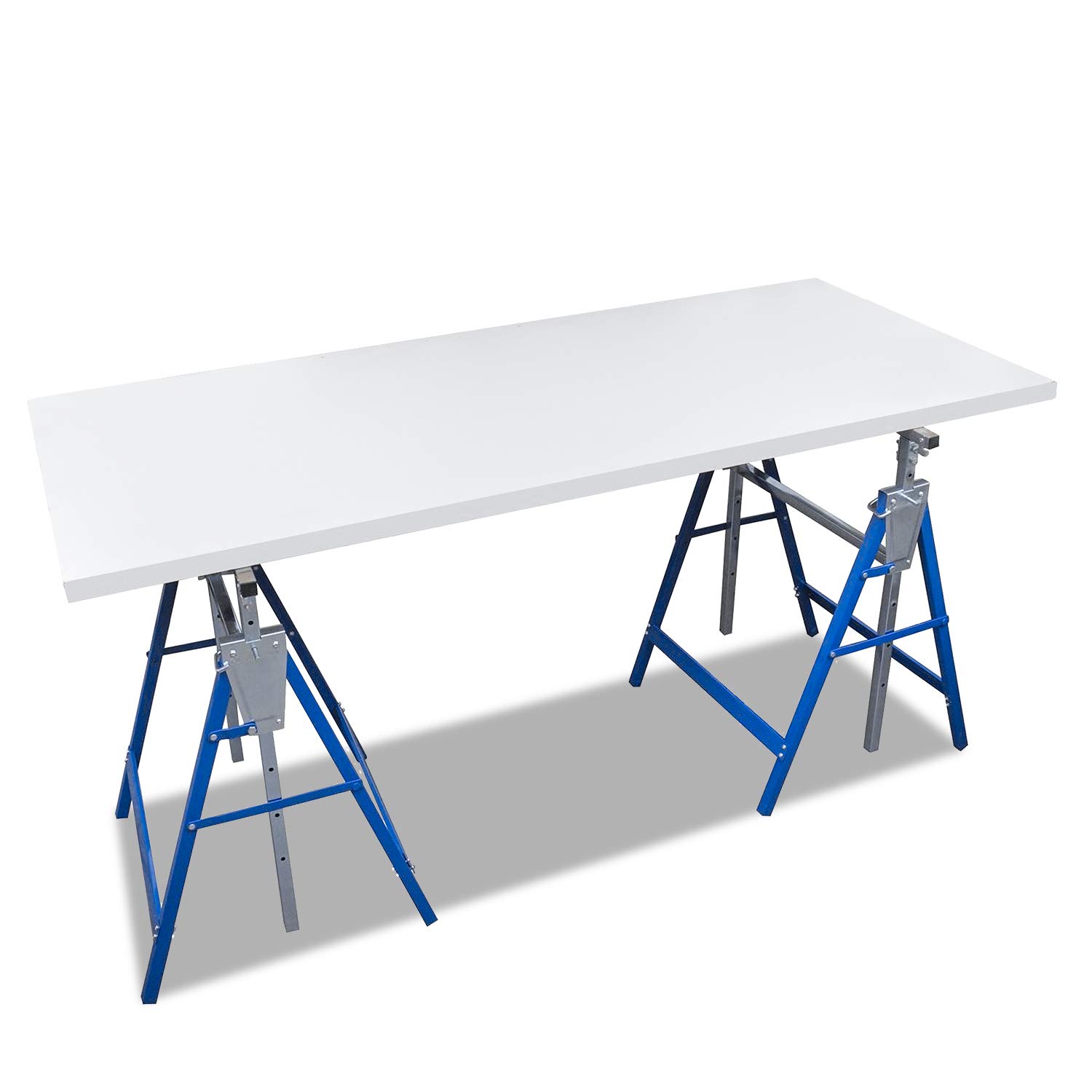 2 Set Caballetes Telecópicos, Soportes plegables para andamios de trabajo portátiles, Altura ajustable de 80-130 cm, carga máx. de 200 kg, Azul