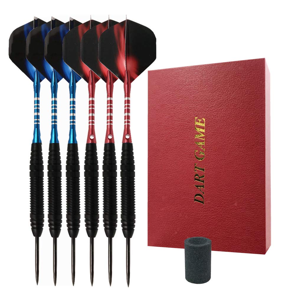 Dynewous Darts Steel Tip Set Professional Metal Darts Set 6 Pack 22 Grams with Nonslip Iron Barrel Aluminum Dart Shafts and Darts Sharpener, Gift Case Darts Metal tip Set…