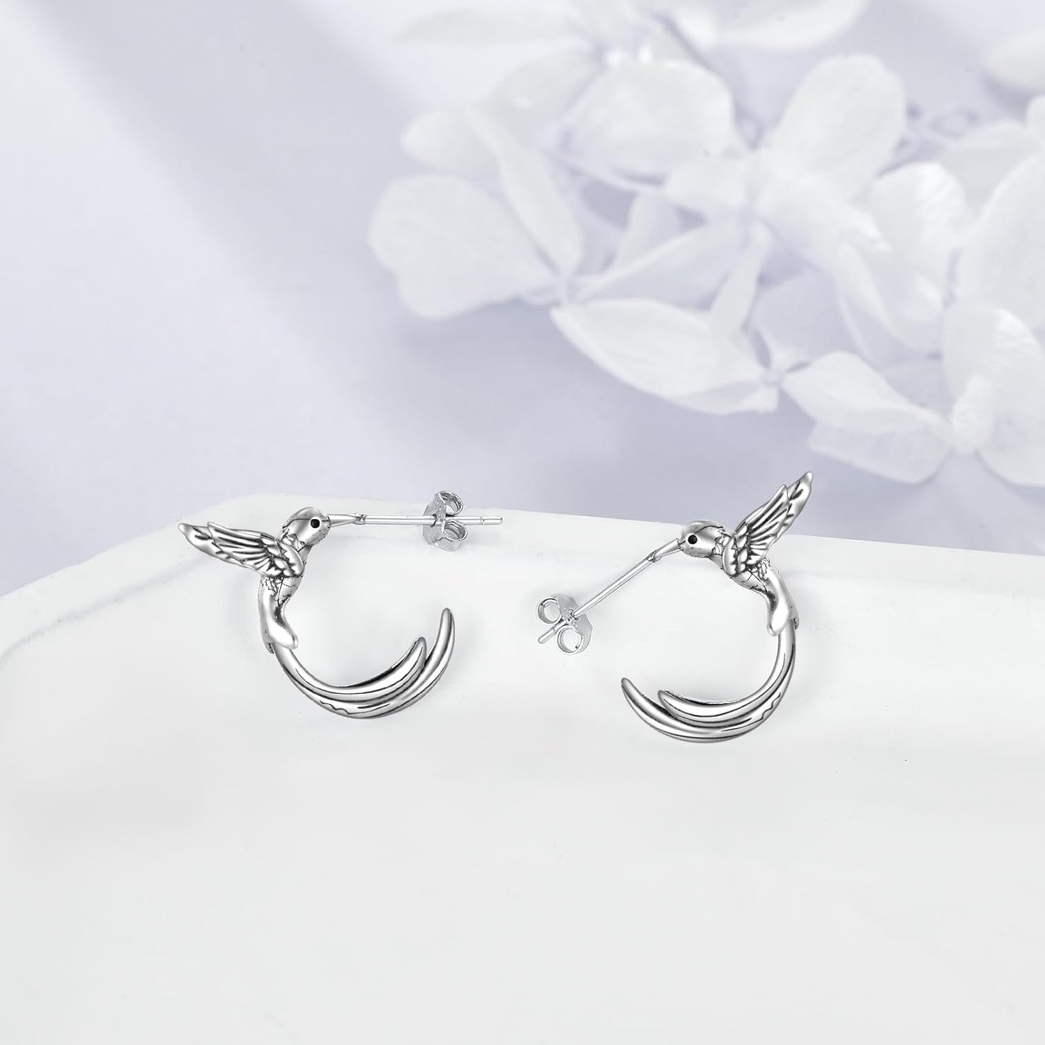 S925 Sterling Silver Hummingbird Open Hoop Earrings Bird Studs Earring Gift For - Image 3