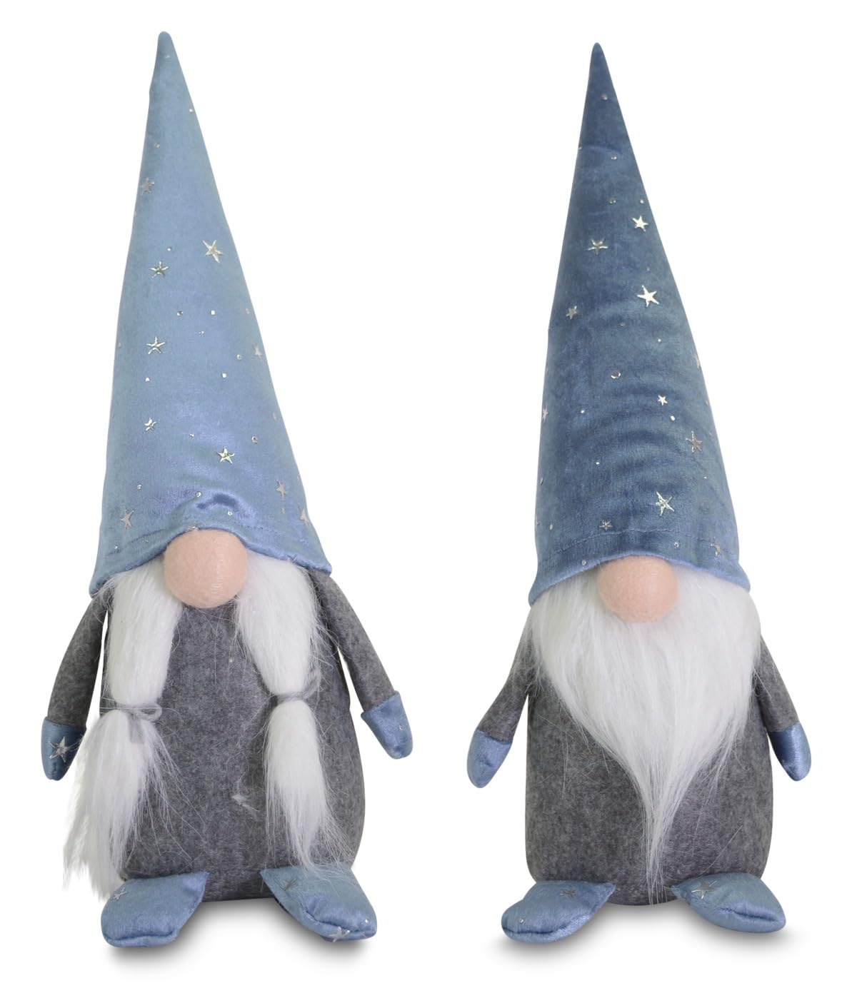 Riffelmacher Wichtel 2er Set Mann & Frau mit Sternenmütze | Blau | Stoff | 13×11×35 cm | Liebevolle Weihnachtsdeko für Fensterbank & Kommode | 10487