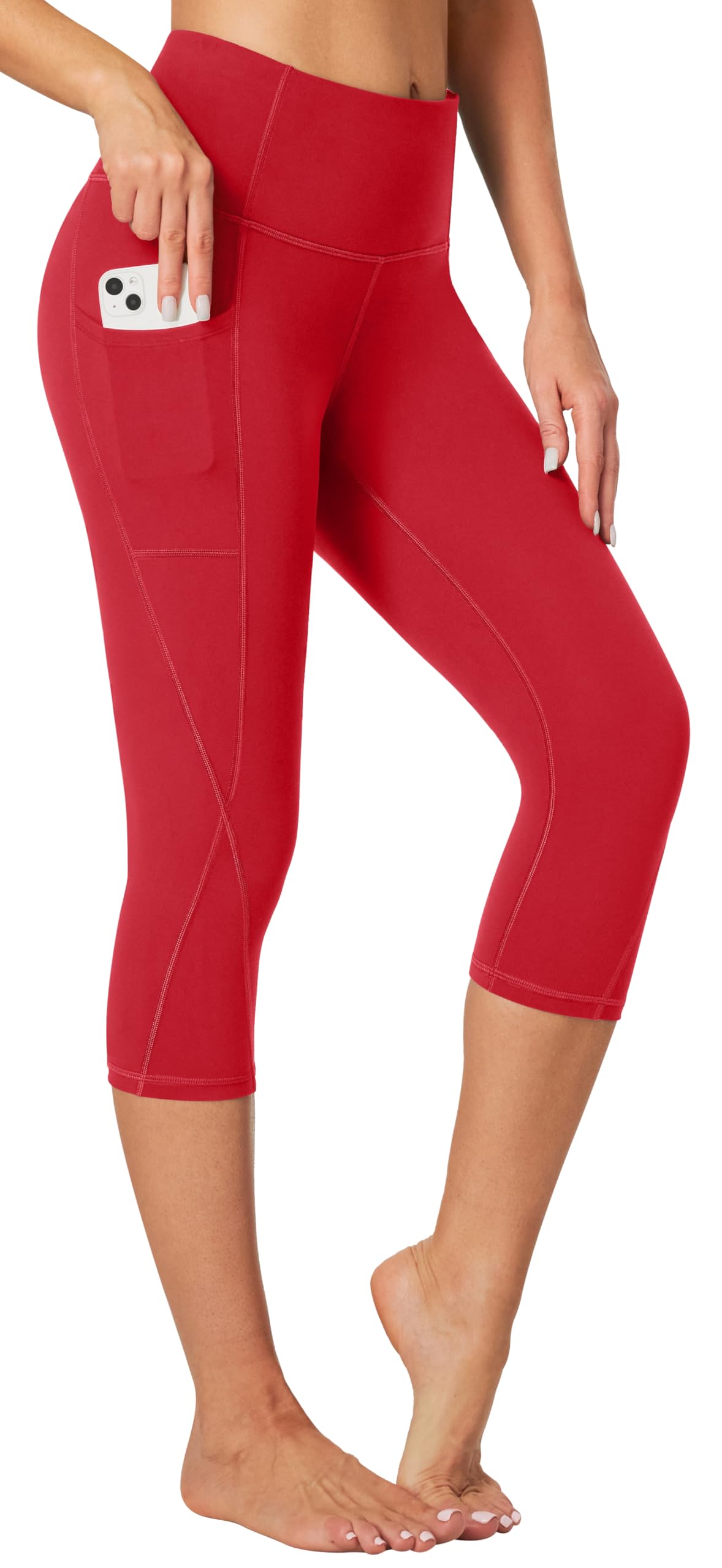 Heathyoga Capri Leggings for Women High Waisted Capri Leggings with Pockets for Women Tummy Control Yoga Pants Women Ruby Red Small