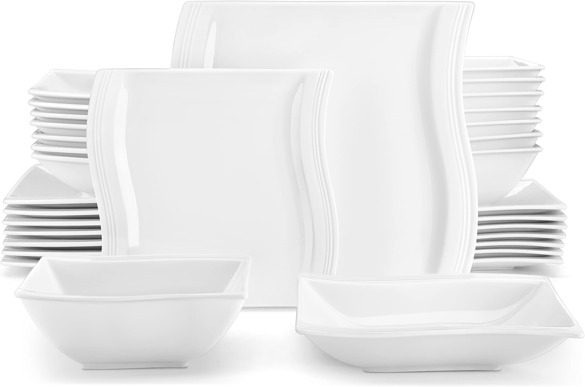 MALACASA Dinnerware Sets for 8, 32 Piece Ivory White
