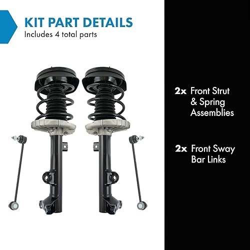 Miniatura 572 de TRQ Kit de suspensión delantera, conjunto de amortiguadores y resortes, barra estabilizadora, enlace estabilizador compatible con Chevrolet