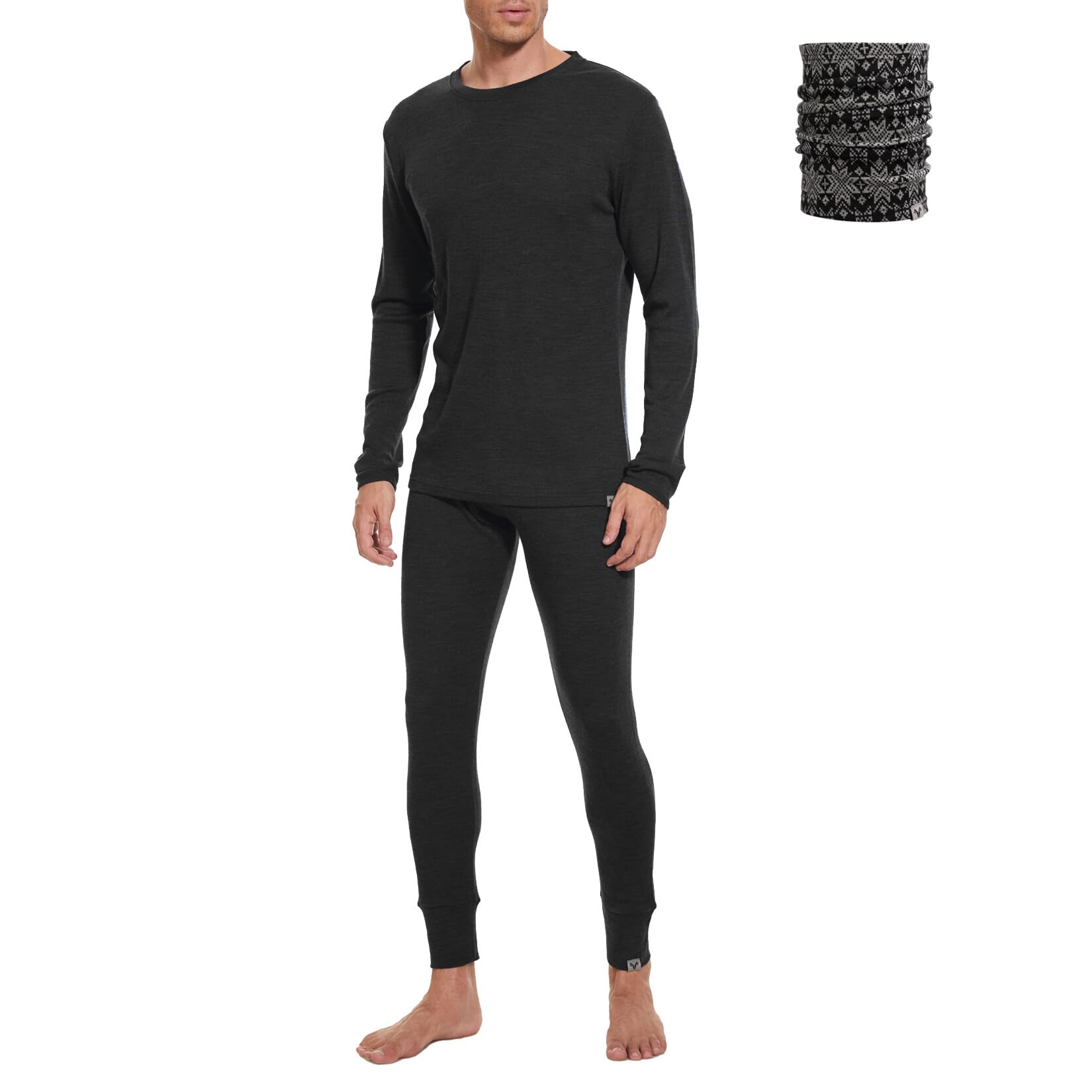 MERINNOVATION Merino Wool Base Layer Set for Men 100% Merino Wool Long Sleeve Thermal Underwear Lite - Midweight Top, Bottom
