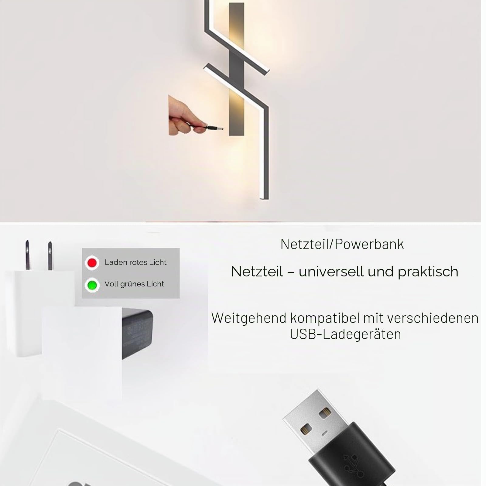 Akku LED Wandlampe Innen mit Bewegungsmelder Wandleuchte USB Aufladbar Wandbeleuchtung Kabellose Batterie Batteriebetrieben 4000K für Schlafzimmer Wohnzimmer Treppe (Schwarze,120cm)