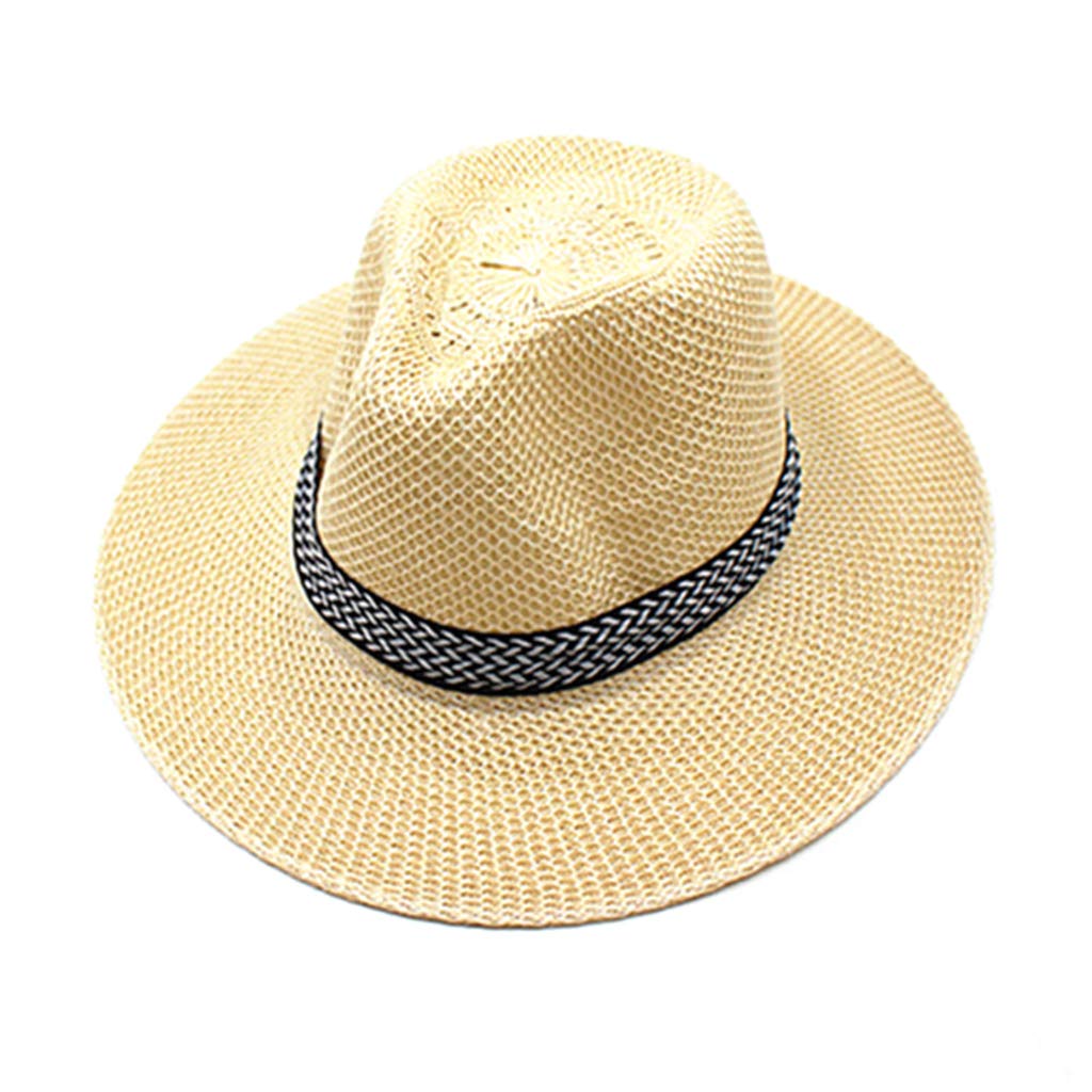 KcnsieouÉtnico estilo vintage hombres unisex verano playa paja sol sombrero étnico vintage extra grande ala ancha Jazz cubo tapa hueco sarga cinta de punto ropa de playa 4 colores