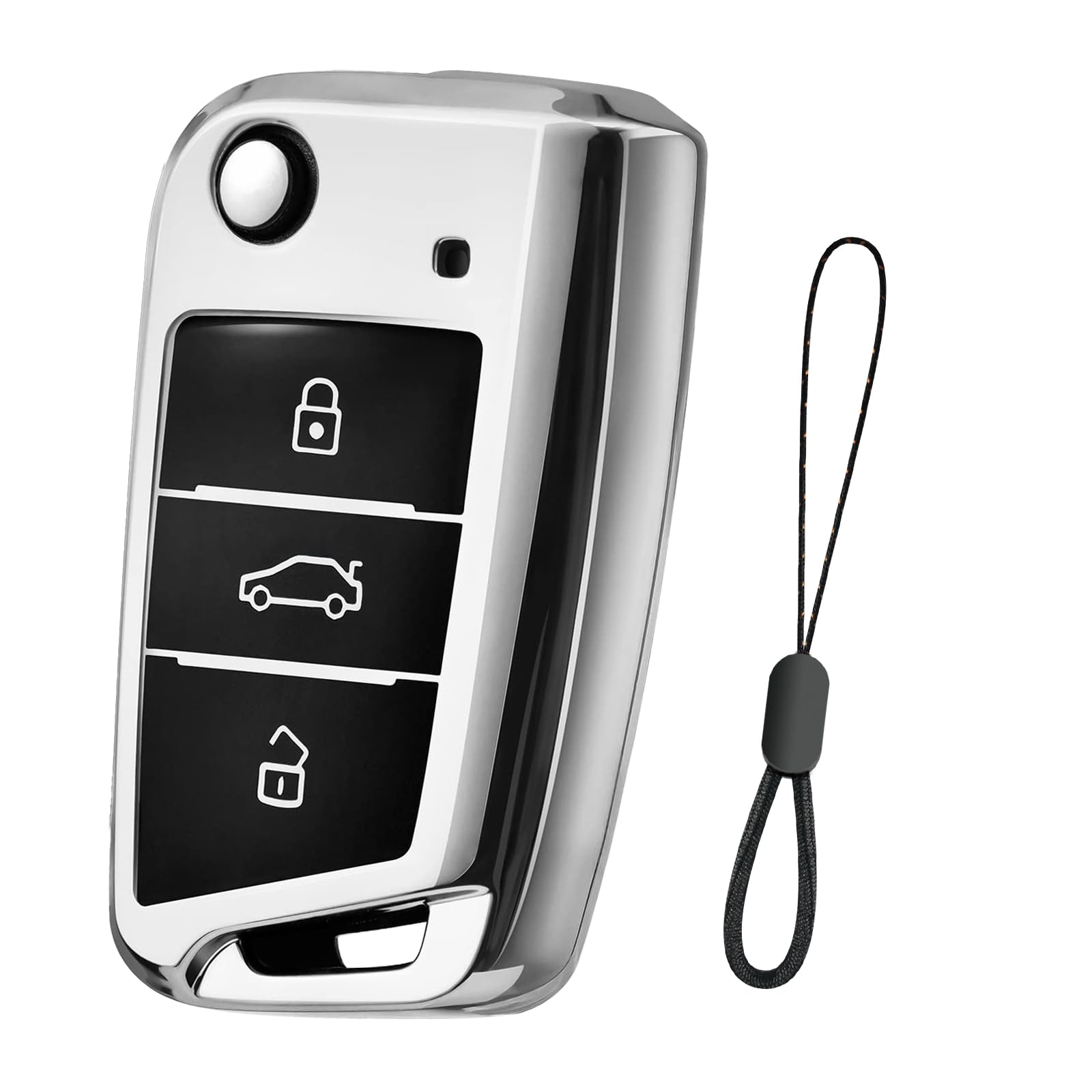 Teenpull Schlüssel hülle für VW, Skoda, Seat, Auto schlüsselhülle für Golf 7 Polo Tiguan MK7 Kodiaq Octavia Leon Ateca Arona, mit Schlüsselanhänger Autozubehör (D-Silber)