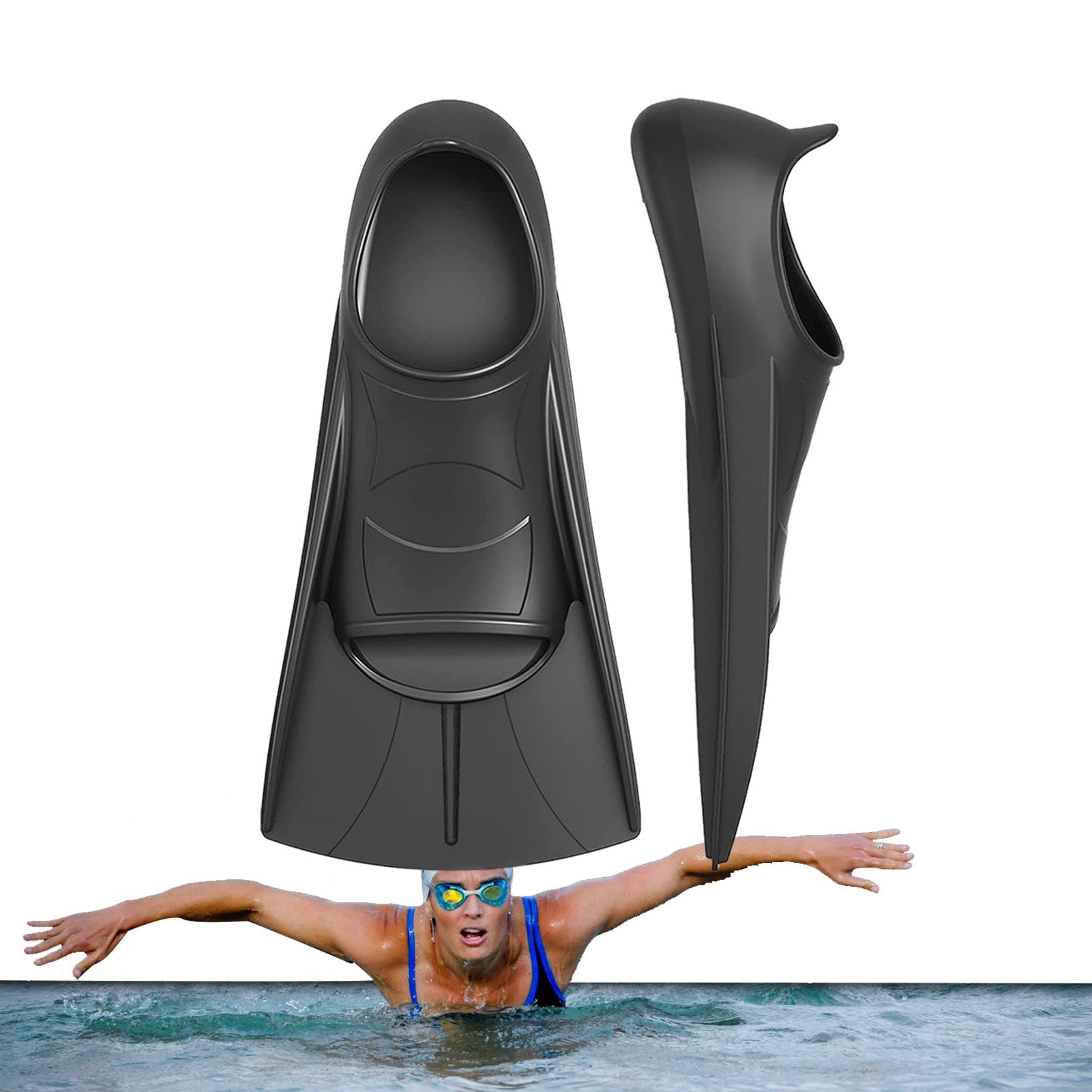 1 par de aletas de natación, aletas de natación de silicona para más fuerza, aletas de natación con bolsillo completo para los pies, aletas de esnórquel antideslizantes, aletas de entrenamiento de