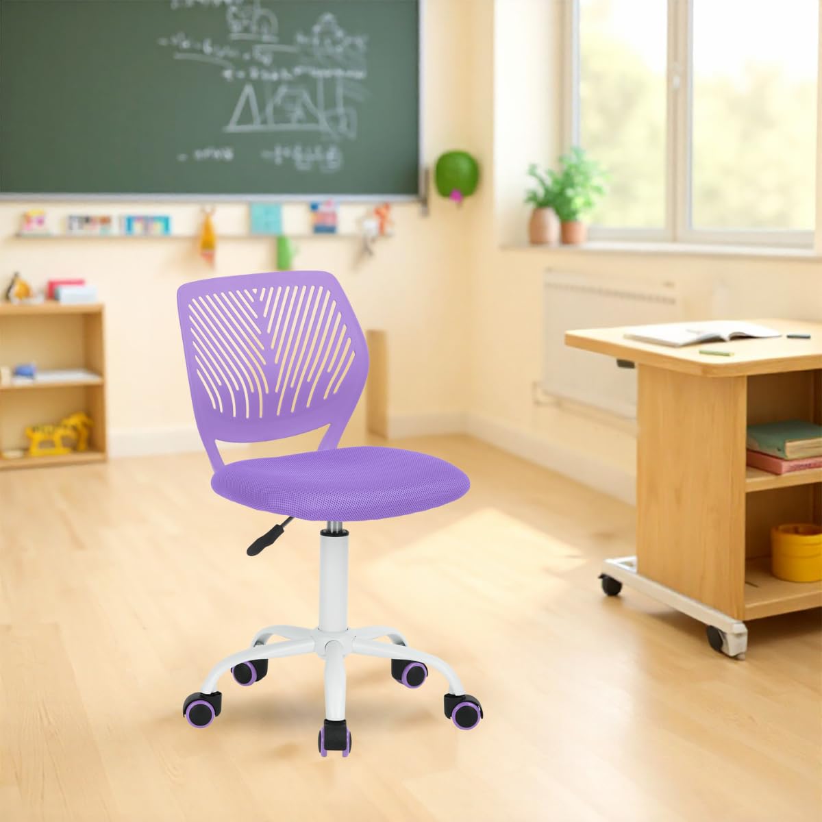 FurnitureR Sedia ergonomica compatta per scuola, schienale in rete traspirante, altezza regolabile, viola