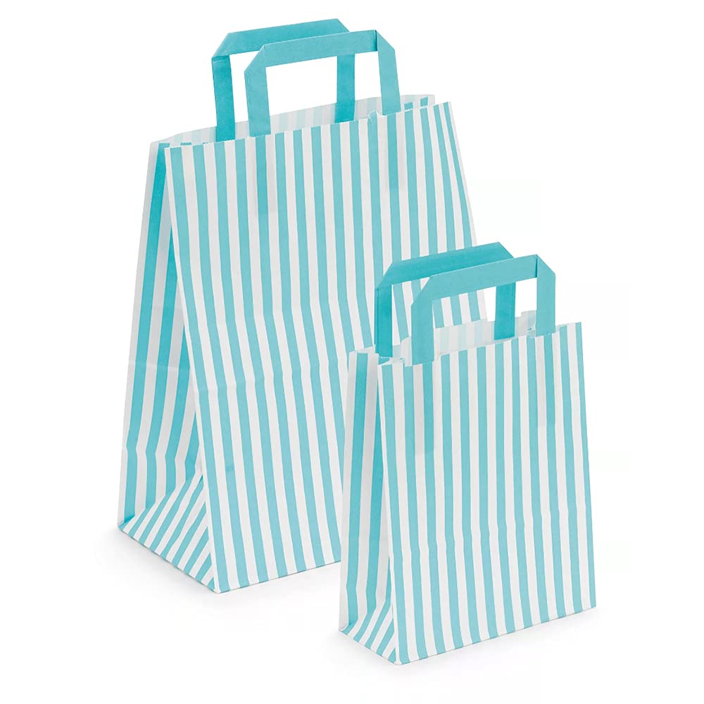 Bag Market Limited Blue (Aqua) 50 X Candy Striped Coloured Paper Tape Handle Carrier Bags (18 X 8 X 23Cm,