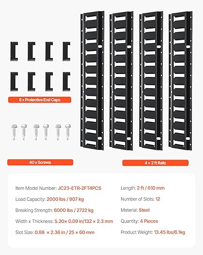 Miniatura 7 de VEVOR Riel de amarre E-Track, 4 rieles de acero de 4 pies con ranuras estándar de 1 x 2.5 pulgadas, compatible con anillos O y D, correas de