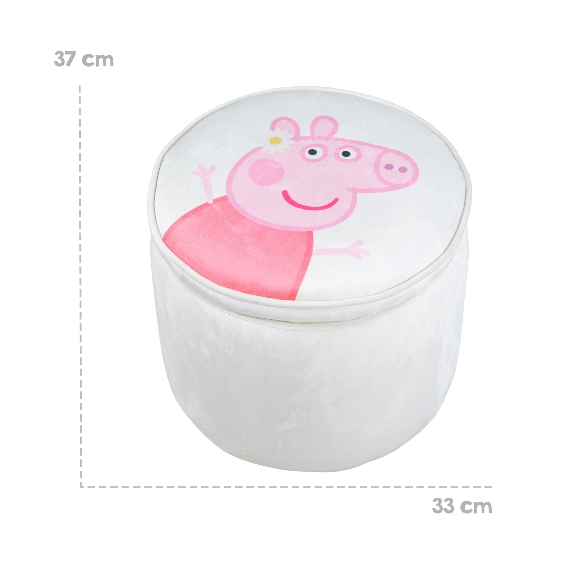 roba Pouf Coffre Bébé Rond Peppa Pig en Velours - Boîte de Rangement pour Enfant dès 18 Mois - Couvercle Amovible - Repose-Pieds Rembourré - Nettoyage Facile - Beige / Motif Truie