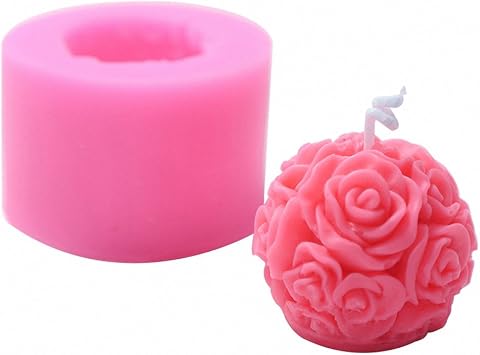 3D Rose Ball Candle Mold - MoldFun Rose Flower Silicone Mould for Fondant, Mini Handmade Soap, Lotion Bar, Wax, Plaster Random Color