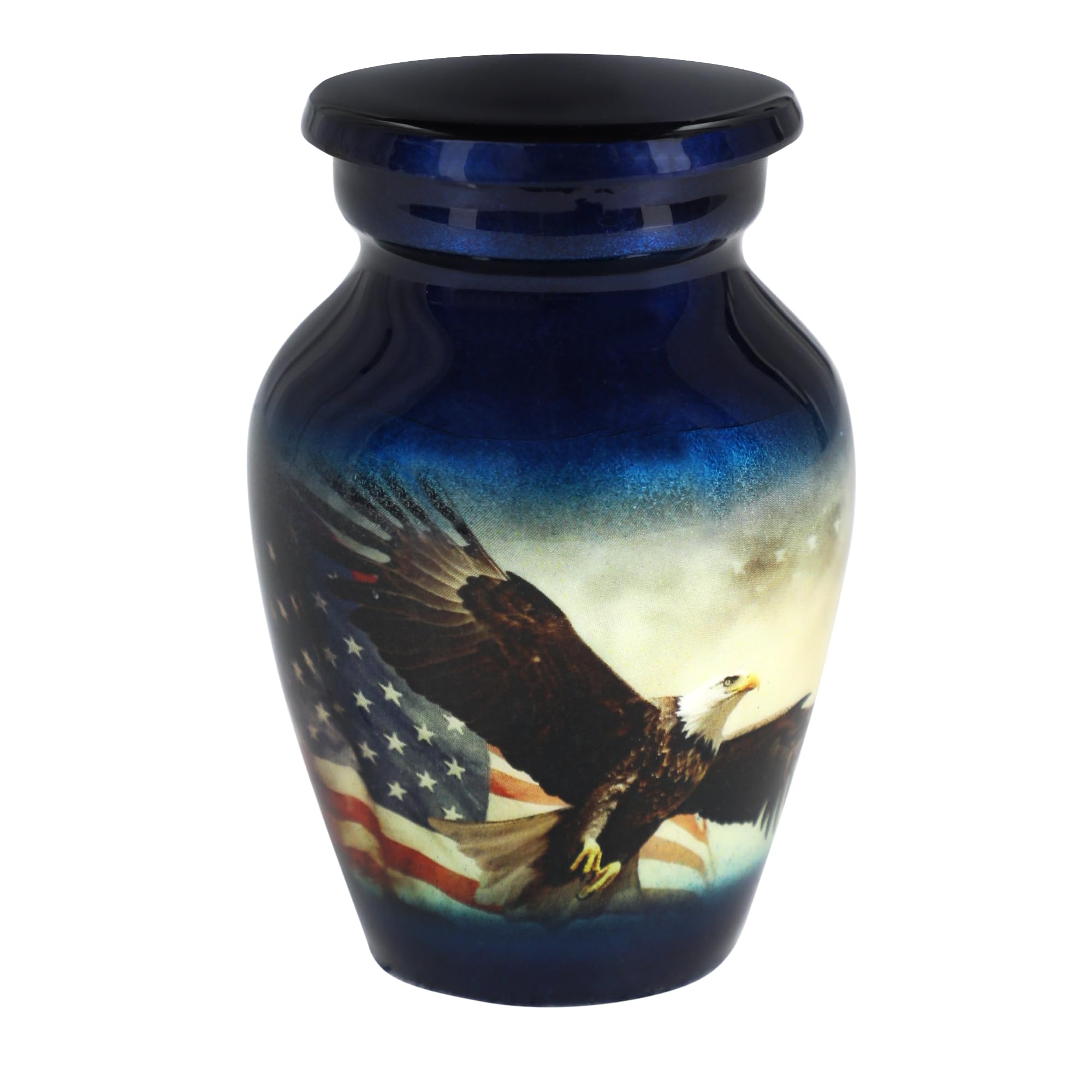 Trupoint Memorials Small Urns for Human Ashes Keepsake, Military and Patriotic Decorative Mini Cremation Urn for Veteran Adult Men and Women, Small Blue
