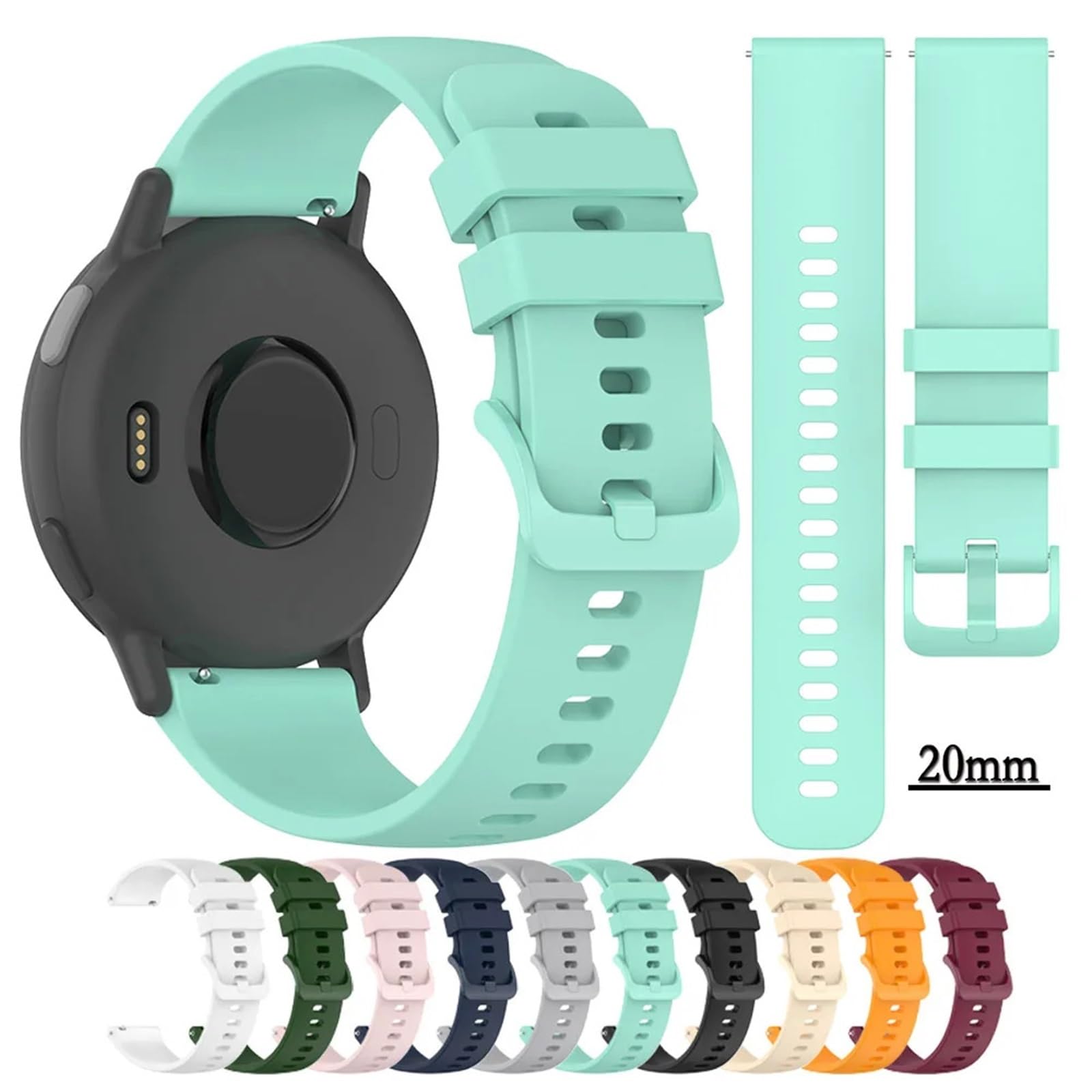 Schnellentriegelung, 20 mm, 22 mm, weiches Silikon und langlebig, einfarbig, Armband (grau, 20 mm)