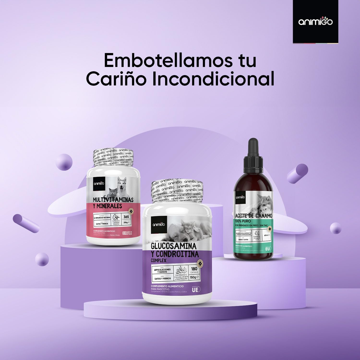Complejo de Glucosamina y Condroitina 500mg para Perros y Gatos - 180 Cápsulas para Reforzar Articulaciones y Huesos - Condroprotector para Perros con Vitamina C, Cúrcuma, Jengibre y Rosa Mosqueta