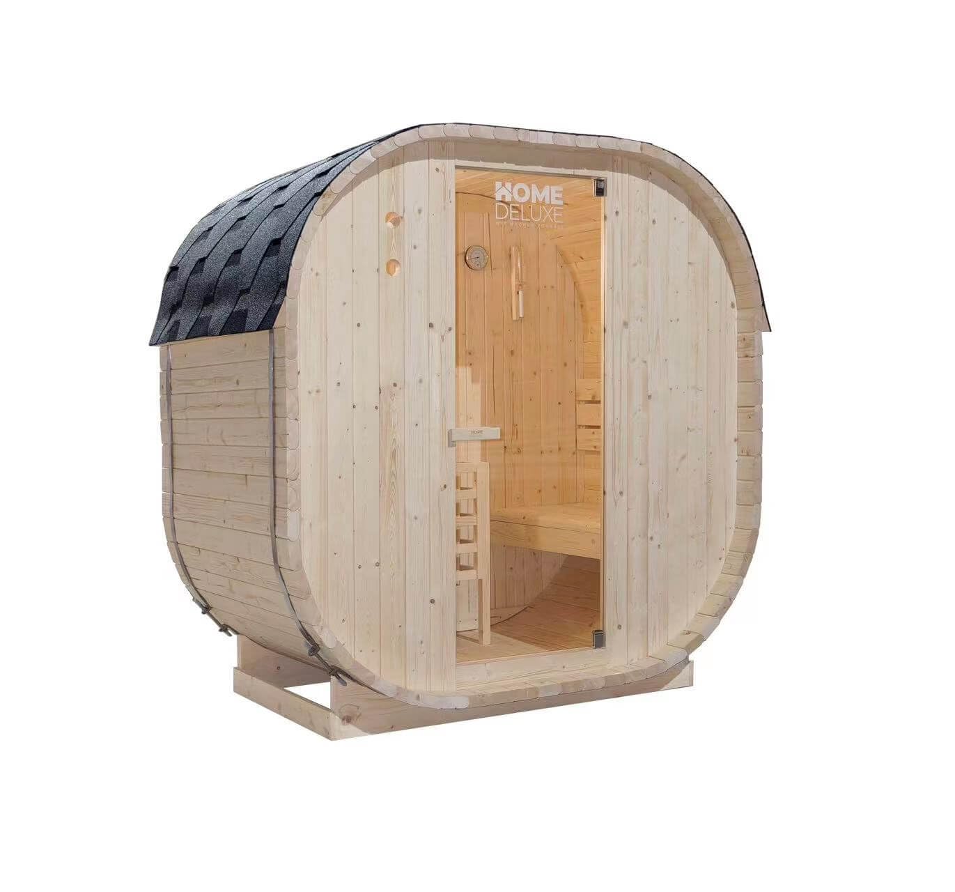 Home Deluxe - Sauna de Exterior Cube M - Dimensiones: Aprox. 194 cm x 195 cm x 120 cm, Madera: Madera de Abeto - Incl. Calefactor de Sauna y Accesorios de Sauna I Sauna de jardín, Sauna de Exterior,