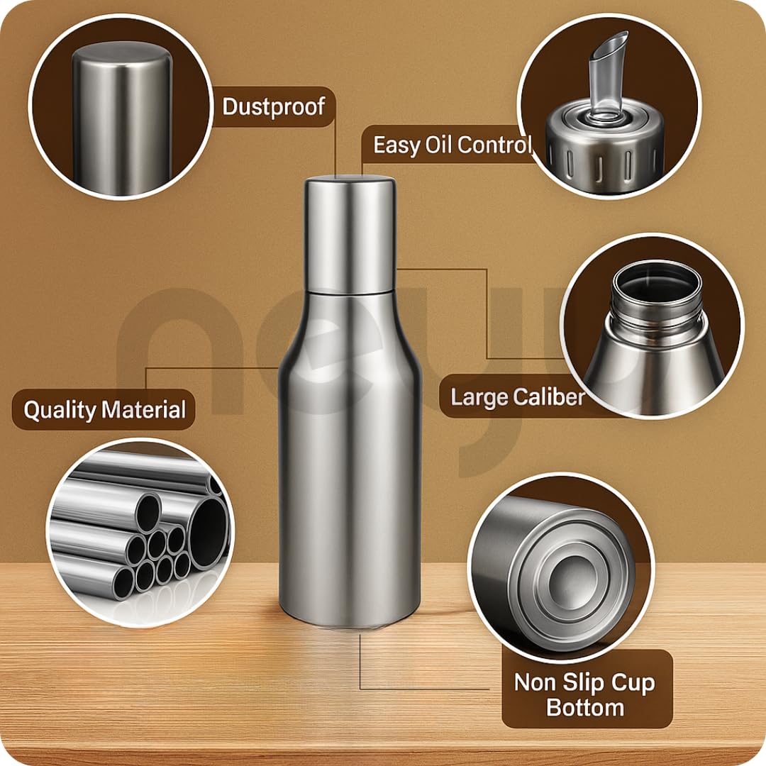 NEYU Premium Stainless Steel Oil Dispenser 1 Litre – Kitchen Oil Container with Easy Pour Spout - Image 6 thumbnail