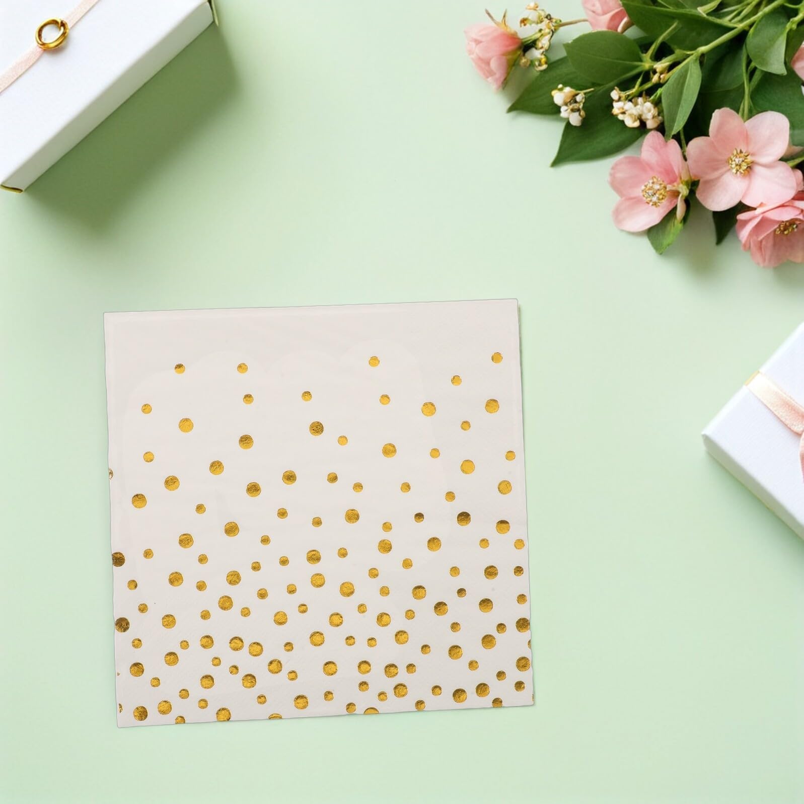 VALICLUD Servilletas para Bodas Desechables Lunares y Estampado Dorado 100 Unidades Papel para Cócteles Fiestas Despedidas de Soltera y Aniversarios