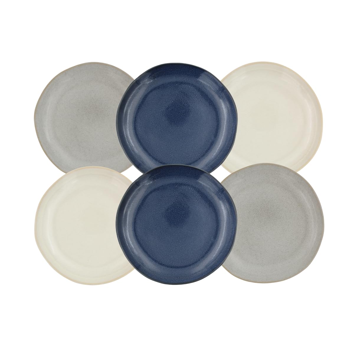 Ard'time Lot de 6 Grandes Assiettes en Céramique Ø26 cm, Bleu, Gris et Crème, Forme Ronde Élégante, Vaisselle Raffinée