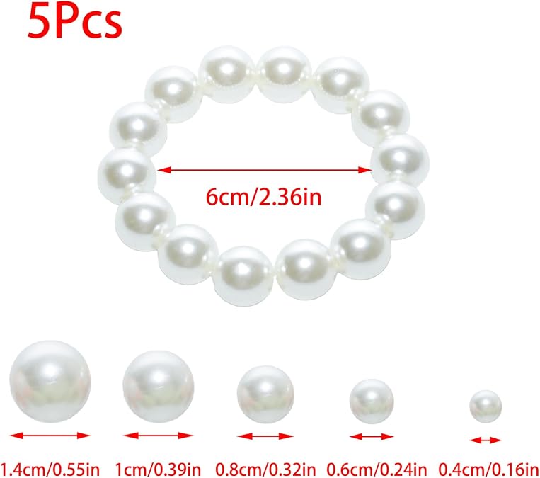 5 Pcs White Pearl Bracelets, Stackable Pearl Stretch Bracelets, Faux Pearl Bracelets for Lady, Wedding