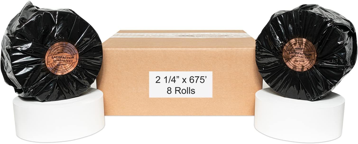2 1/4" x 675' HEAVY WEIGHT THERMAL ATM RECEIPT PAPER 8 ROLLS / CASE