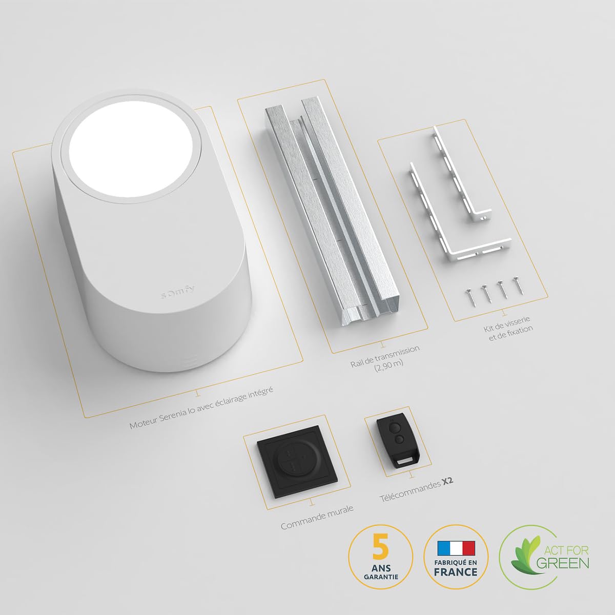 Somfy 1246361 - Motorisation Serenia 1100 io pour porte de garage, Moteur porte de garage max 2,35m H et 4,5m L, Fabriqué en France, Motorise les portes sectionnelles et basculantes débordantes