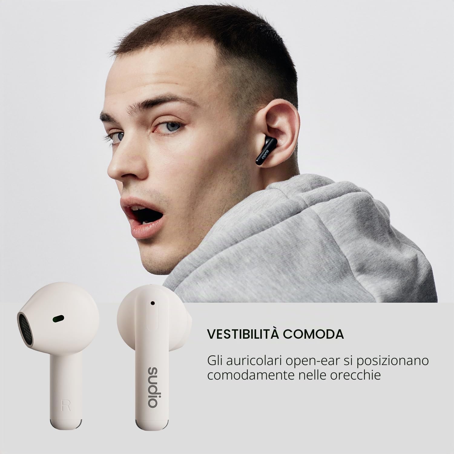 Sudio A1 Snow White, Auricolari con Bluetooth, Touch Control con base di ricarica wireless compatta IPX4, cuffie silenziose con microfono integrato, Premium Crystal Sound