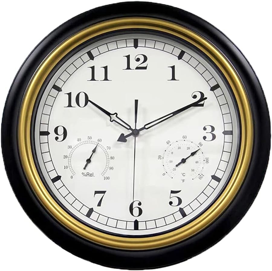 LANGWEI Outdoor Wall Clock Waterproof, 18In Large Metal Wall Clock with Thermometer & Hygrometer, Quality Quartz Clock for Pool Patio Home Decor,Red