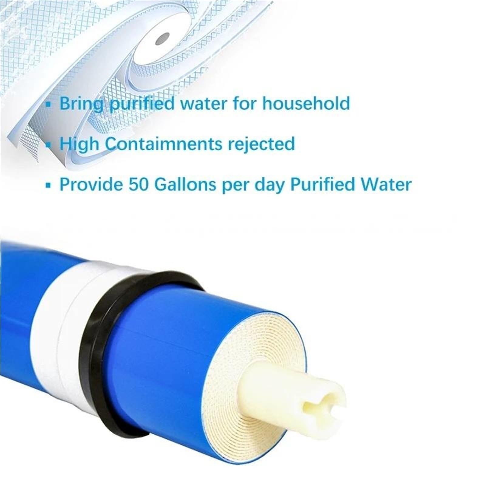 Membrana de ósmosis inversa RO for filtro agua cocina doméstica, 10 unidades, 50 GPD en el sabor del agua. Fácil instalación