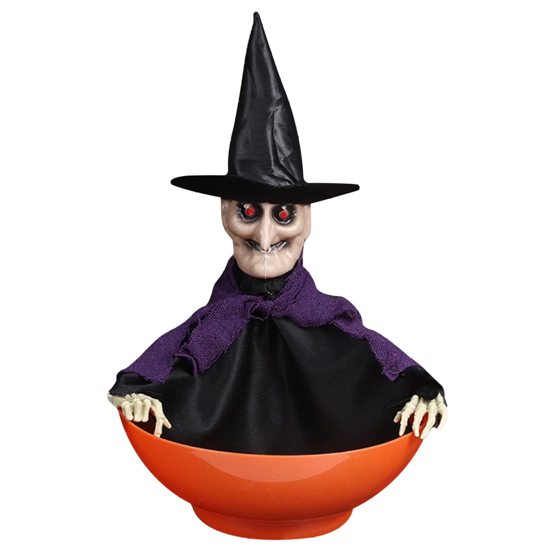 Bemonew Halloween Candy Bowl Spooky Scary Halloween Candy Dish with Music & Light Movable Sound Activated Animatronics for Home, Party, Haunted House, Witch